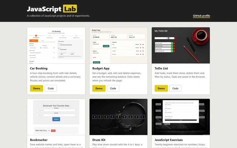 JavaScript Lab collection homepage